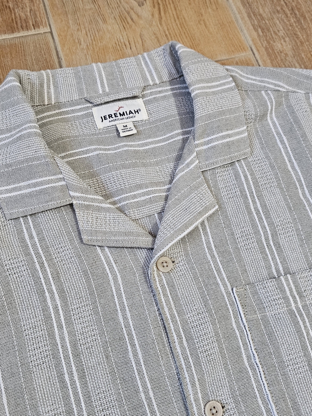 Jeremiah Striped Button-Up Camp Shirt, Men's Medium Gray & White